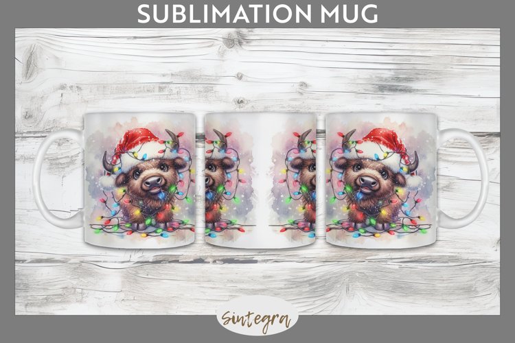 Christmas Bison v4 Entangled in Lights Mug Wrap Sublimation example image 1
