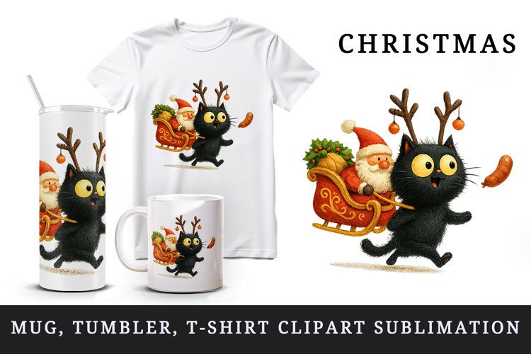 Christmas black cat tumbler mug wrap clipart sublimation png