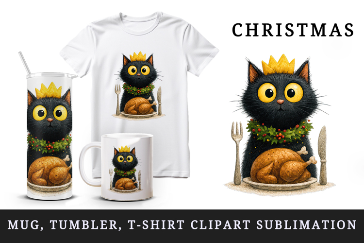 Christmas black cat tumbler mug wrap clipart sublimation png