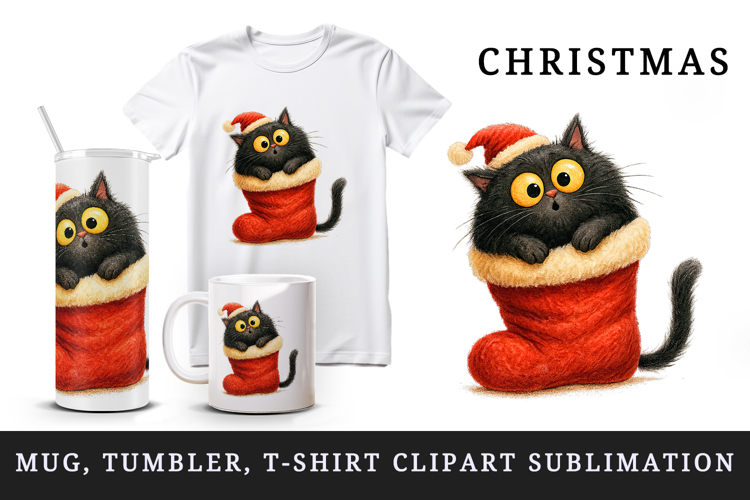 Christmas black cat tumbler mug wrap clipart sublimation png
