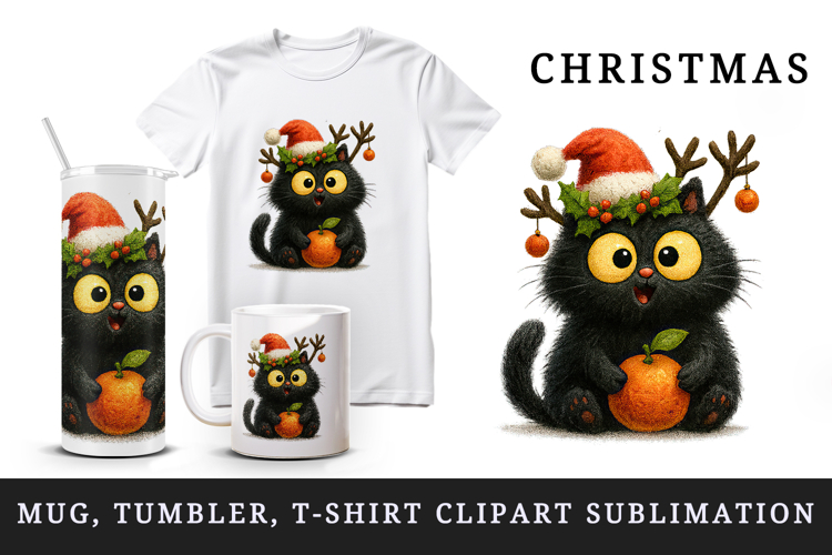 Christmas black cat tumbler mug wrap clipart sublimation png