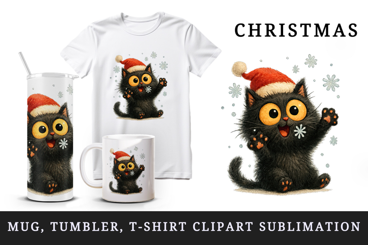 Christmas black cat tumbler mug wrap clipart sublimation png