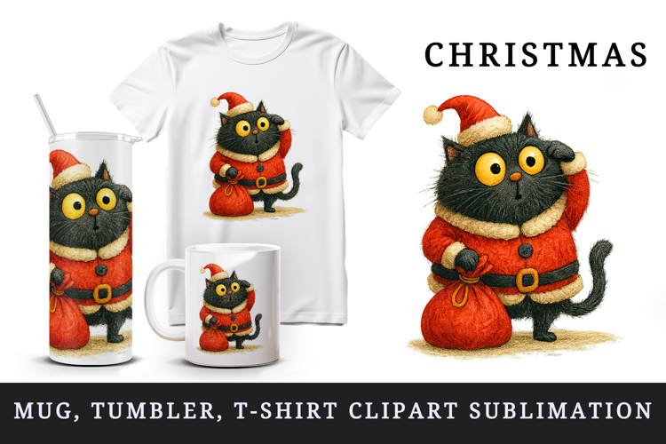 Christmas black cat tumbler mug wrap clipart sublimation png