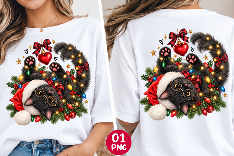 Christmas Black Cat PNG