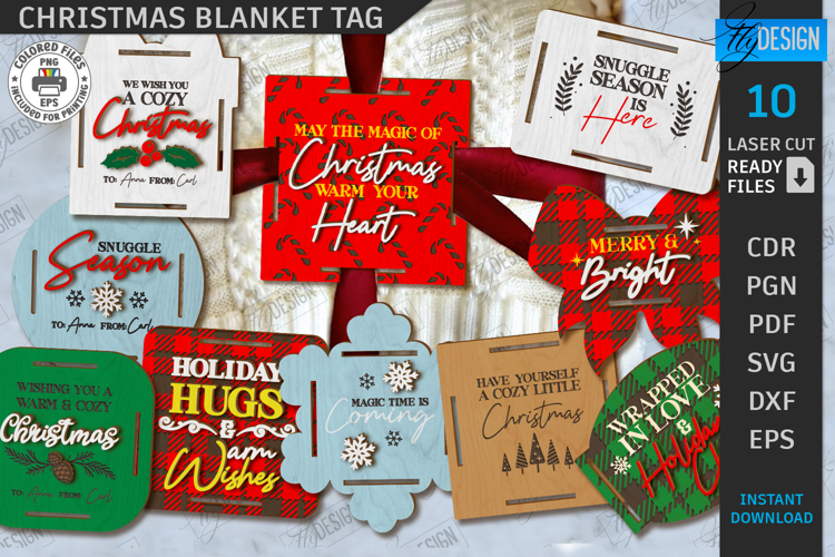 Christmas Blanket Tags Laser Cut Bundle | Xmas Gift Tags SVG