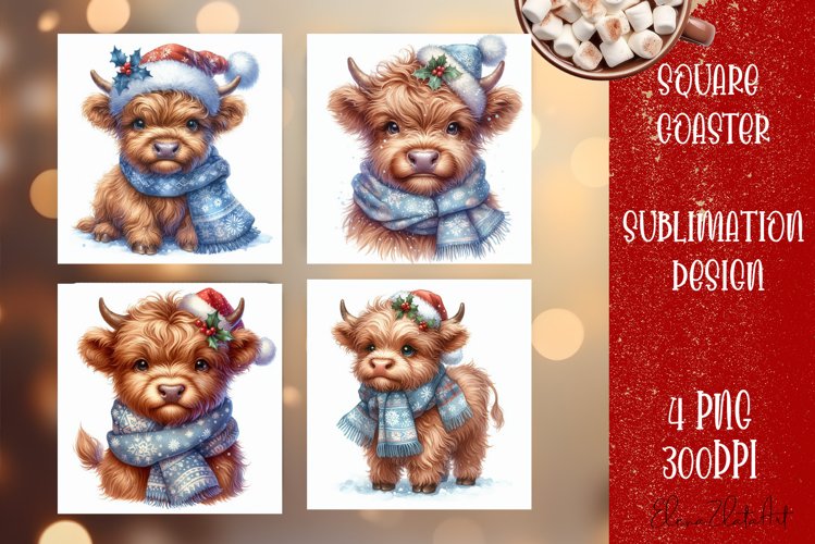 Christmas cow Sublimation Coaster Design