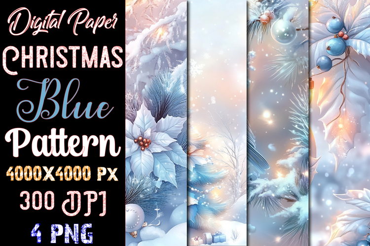 Christmas Blue Digital Paper Pattern example image 1