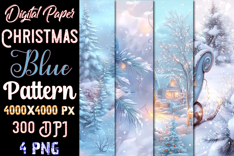 Christmas Blue Digital Paper Pattern example image 1