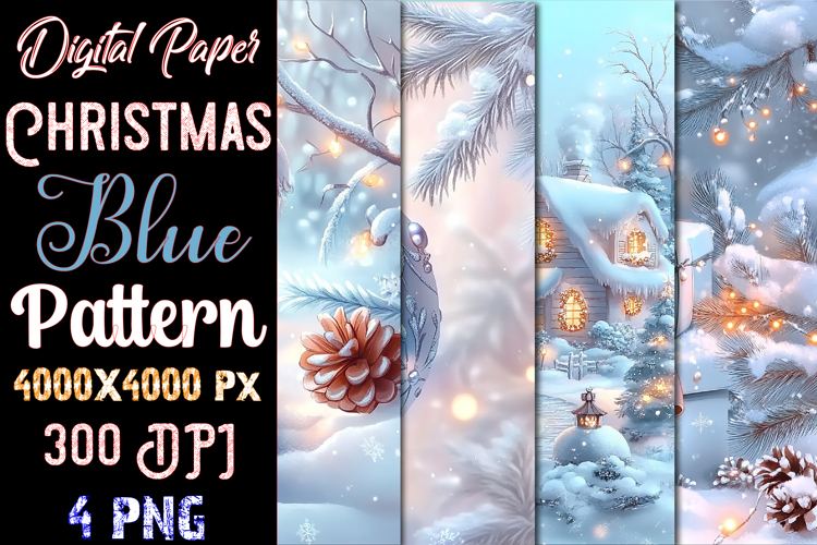 Christmas Blue Digital Paper Pattern example image 1