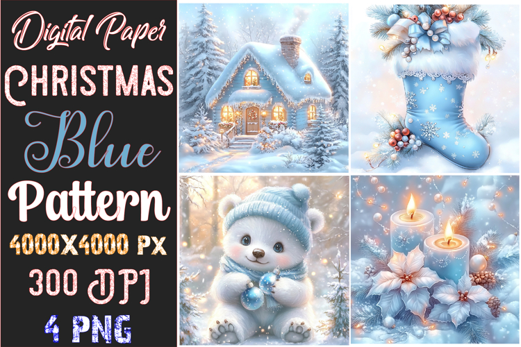 Christmas Blue Digital Paper Pattern example image 1