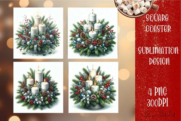 Christmas blue wreat Sublimation Coaster Design