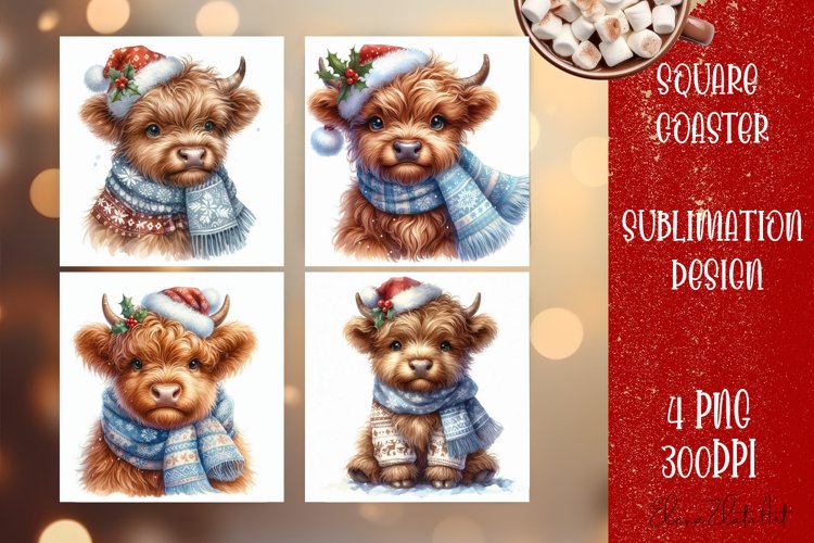 Christmas cow Sublimation Coaster Design example image 1