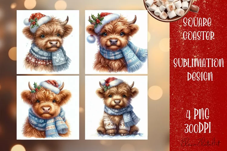 Christmas cow Sublimation Coaster Design