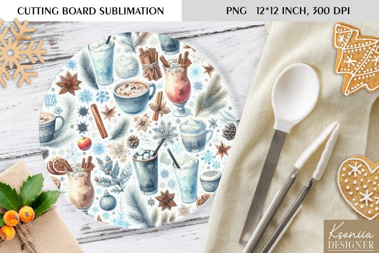 Cute Christmas Pattern|Round Cutting Board Sublimation example image 1