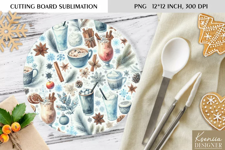 Cute Christmas Pattern|Round Cutting Board Sublimation