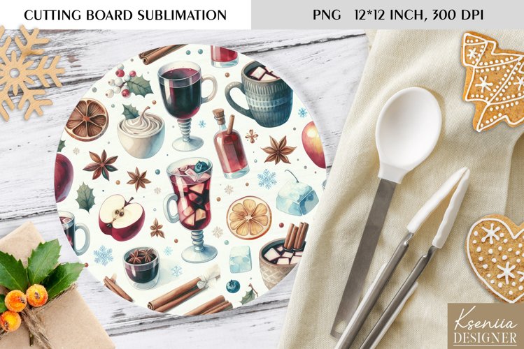 Cute Christmas Pattern|Round Cutting Board Sublimation