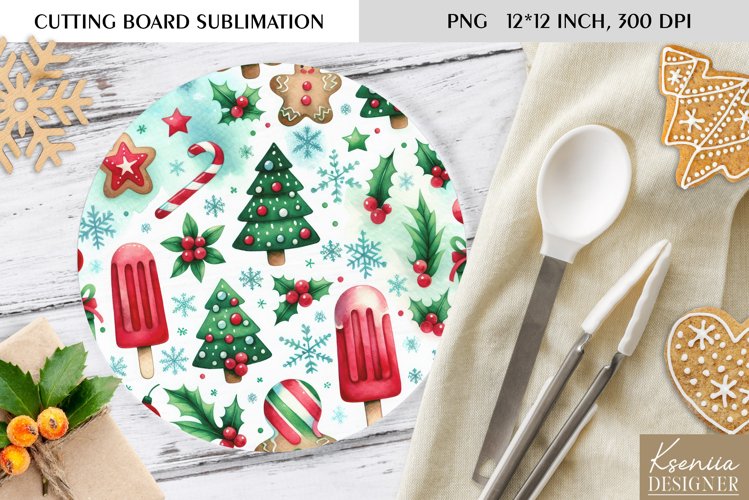 Cute Christmas Pattern|Round Cutting Board Sublimation example image 1