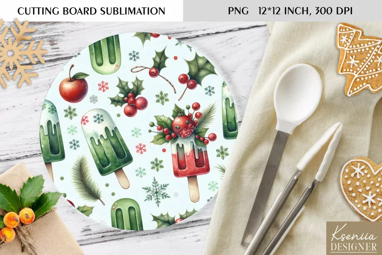 Cute Christmas Pattern|Round Cutting Board Sublimation
