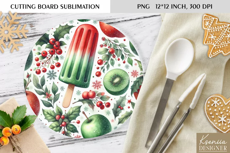 Cute Christmas Pattern|Round Cutting Board Sublimation