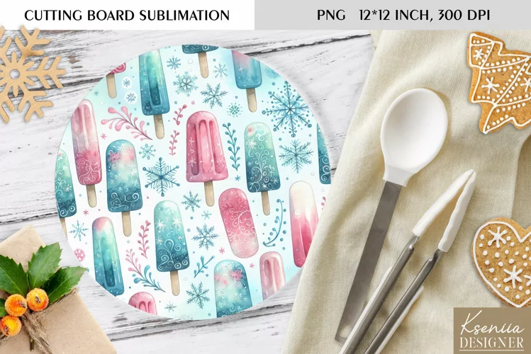 Cute Christmas Pattern|Round Cutting Board Sublimation