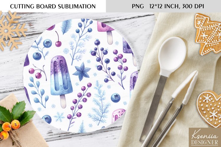 Cute Christmas Pattern|Round Cutting Board Sublimation example image 1