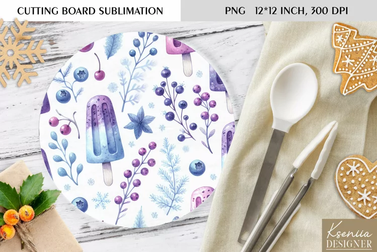 Cute Christmas Pattern|Round Cutting Board Sublimation