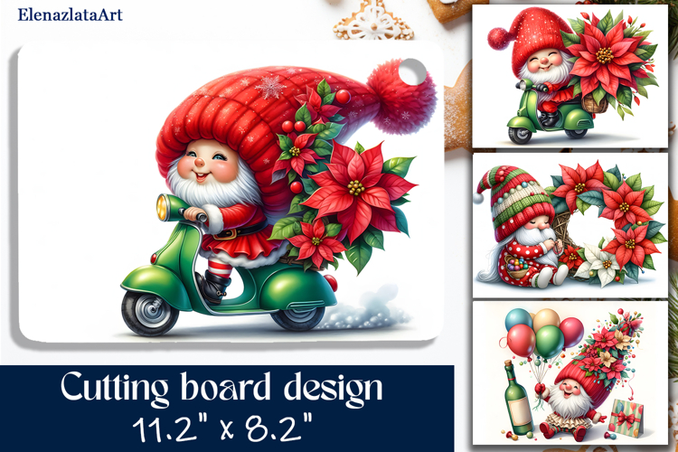 Kitchen cutting board - christmas gnome santa claus