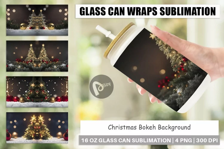 Glass Can Wraps Christmas Bokeh