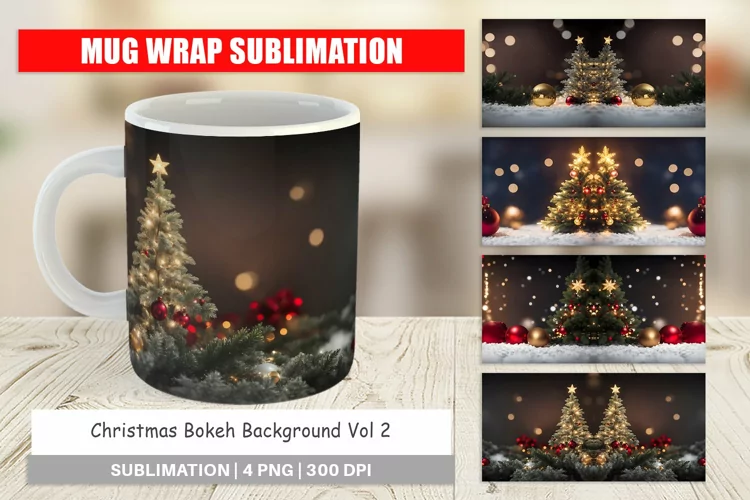 Mug sublimation design Christmas Bokeh