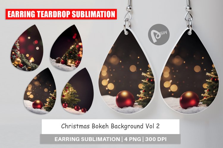 Earring teardrop sublimation design Christmas Bokeh example image 1