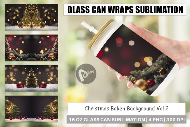 Glass Can Wraps Christmas Bokeh example image 1