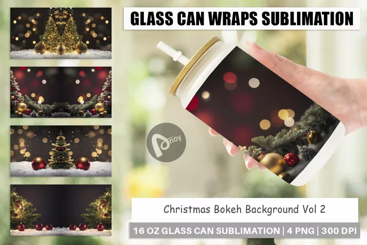 Glass Can Wraps Christmas Bokeh