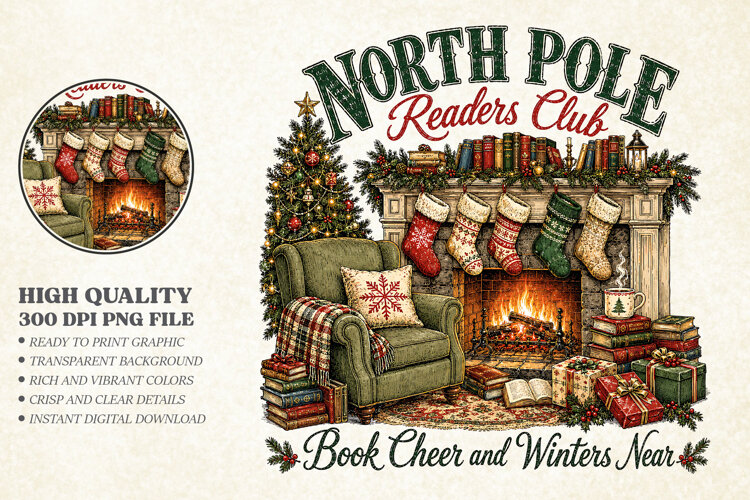 Christmas Book Club Sublimation PNG - Winter Reading Design example image 1
