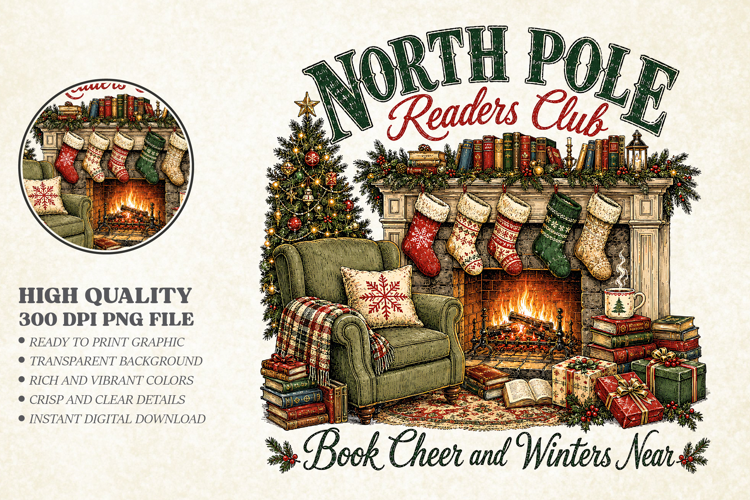 Christmas Book Club Sublimation PNG - Winter Reading Design