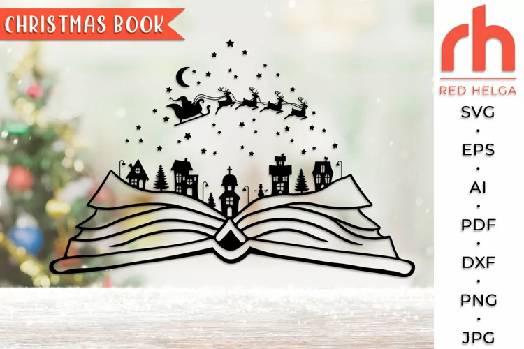 Christmas Book SVG, Xmas Village Cut File, Winter Houses DXF