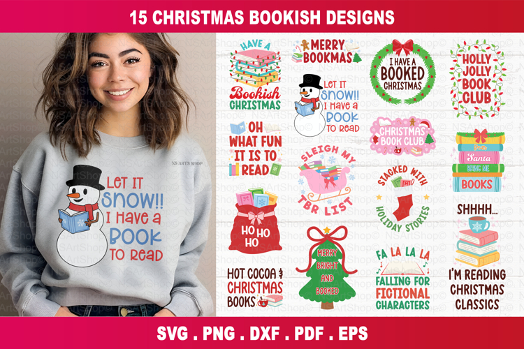 Christmas Book SVG Bundle, Bookish PNG Files