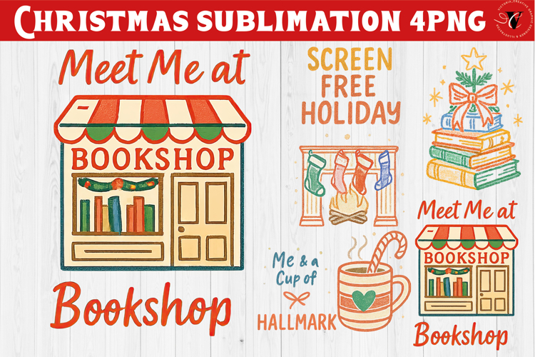 Bookish Christmas sublimation | Retro Christmas book lover