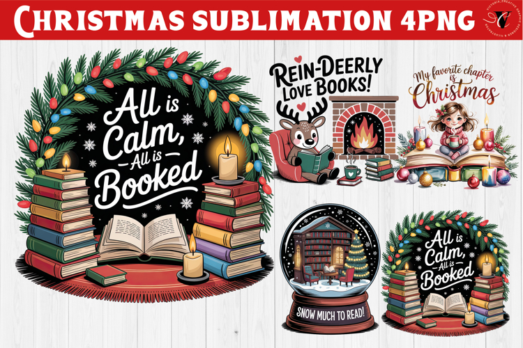 Christmas Book Lover Sublimation | Bookish Christmas PNG