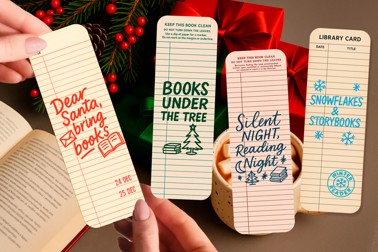 Retro Library Card Bookmark | Funny Christmas Book Quotes