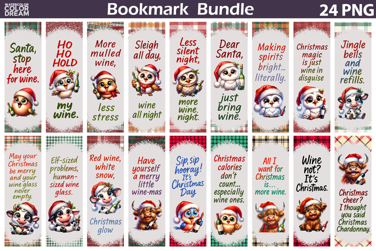 Christmas Bookmarks Bundle | Funny Wine Quotes Bookmark