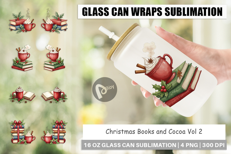 Christmas Books Cocoa Glass Can
