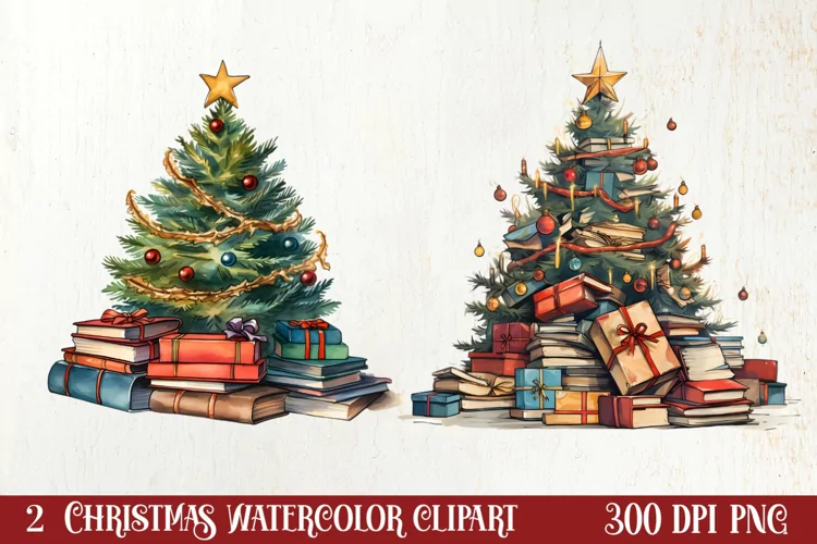 Christmas Books Tree Sublimation Clipart, Christmas Clipart