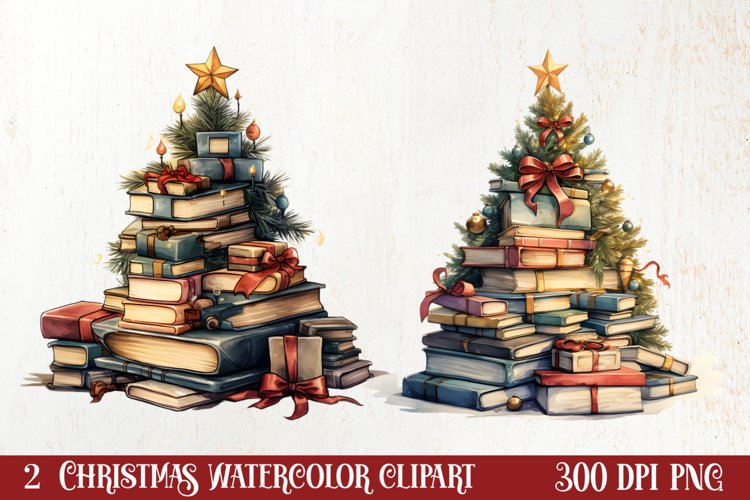 Christmas Books Tree Sublimation Clipart, Christmas Clipart
