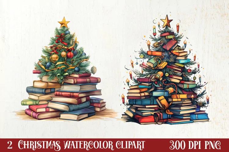 Christmas Books Tree Sublimation Clipart, Christmas Clipart