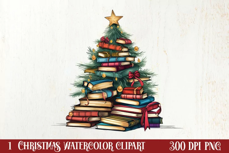 Christmas Books Tree Sublimation Clipart, Christmas Clipart