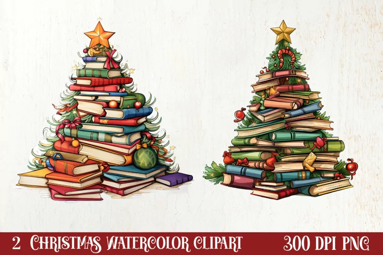 Christmas Books Tree Sublimation Clipart, Christmas Clipart