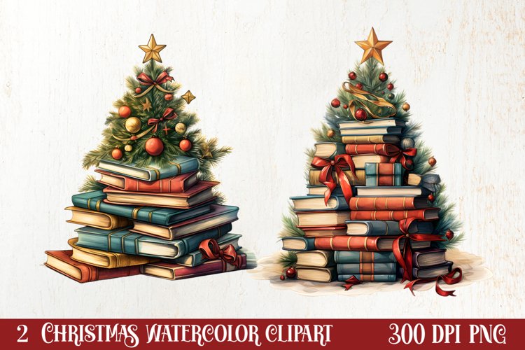 Christmas Books Tree Sublimation Clipart, Christmas Clipart