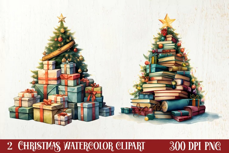 Christmas Books Tree Sublimation Clipart, Christmas Clipart