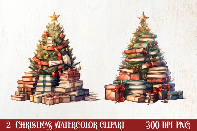 Christmas Books Tree Sublimation Clipart, Christmas Clipart