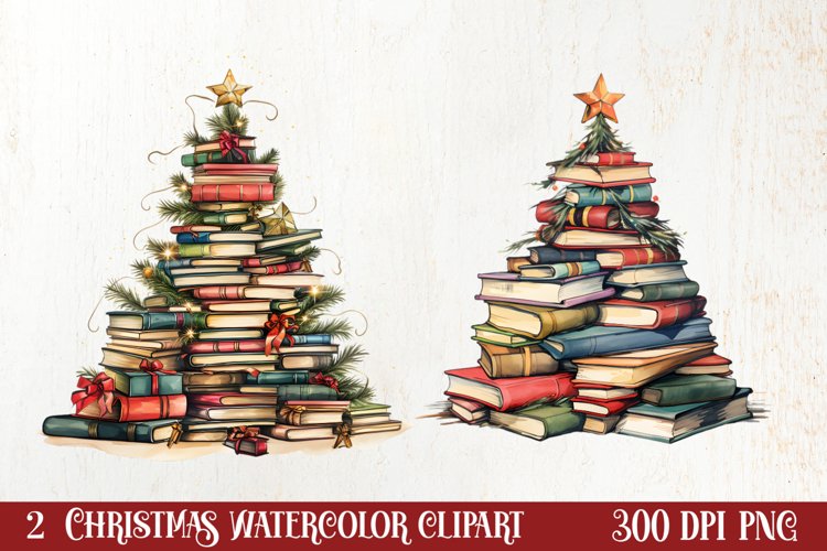 Christmas Books Tree Sublimation Clipart, Christmas Clipart